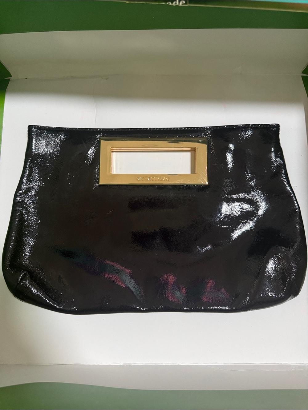 Michael Kors Black Patent Leather Clutch with Gold Hardware